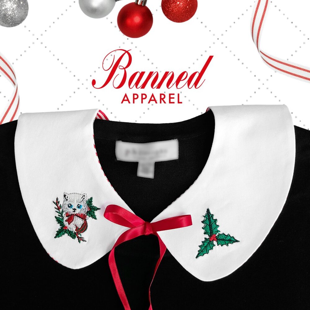 BANNED RETRO ~ Christmas Holly/Kitty Peter Pan Collar – NWT OS